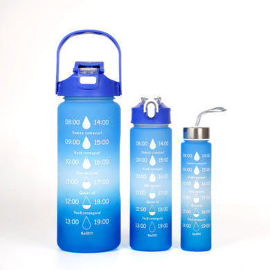Gradient Sports Water Bottle Set 3 Piece Frosted Plastic Straw Cups with Measurements