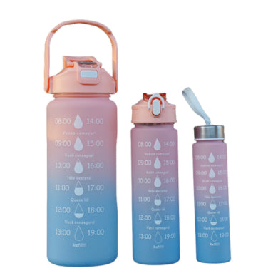 Gradient Sports Water Bottle Set 3 Piece Frosted Plastic Straw Cups with Measurements