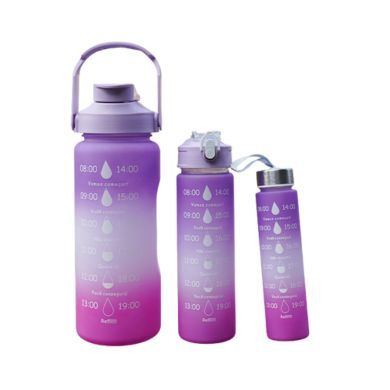 Gradient Sports Water Bottle Set 3 Piece Frosted Plastic Straw Cups with Measurements