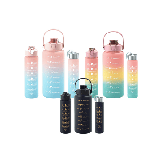 Gradient Sports Water Bottle Set 3 Piece Frosted Plastic Straw Cups with Measurements
