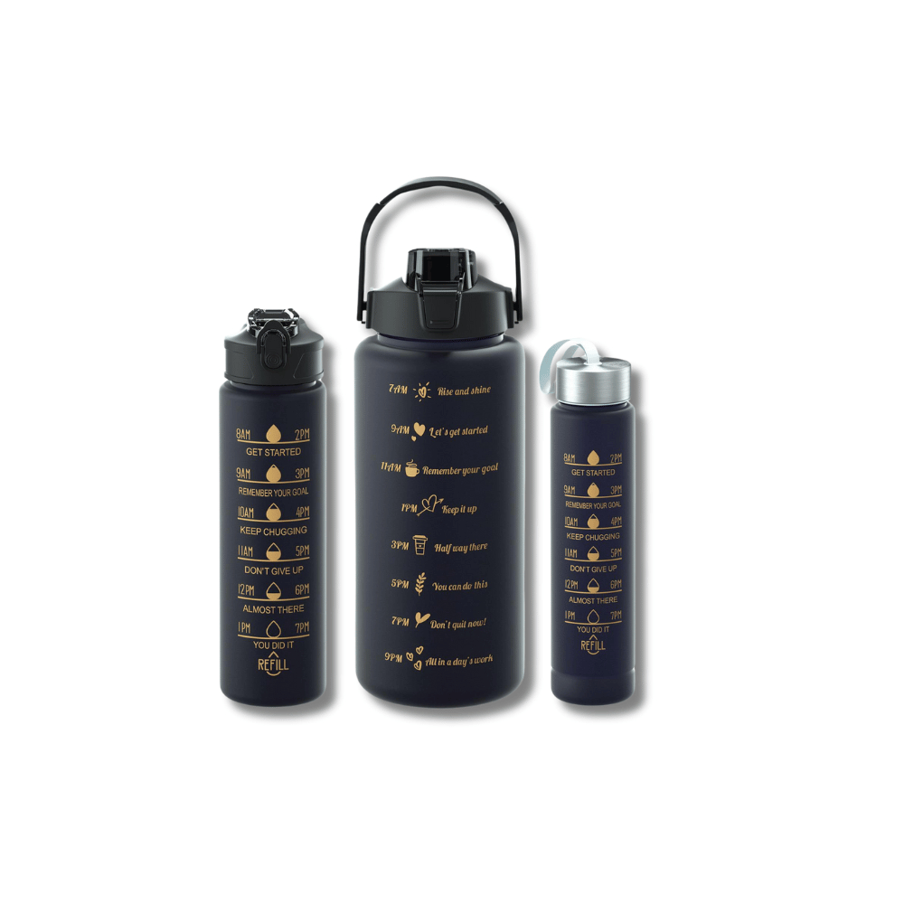 Gradient Sports Water Bottle Set 3 Piece Frosted Plastic Straw Cups with Measurements