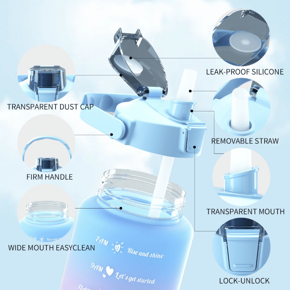 Gradient Sports Water Bottle Set 3 Piece Frosted Plastic Straw Cups with Measurements