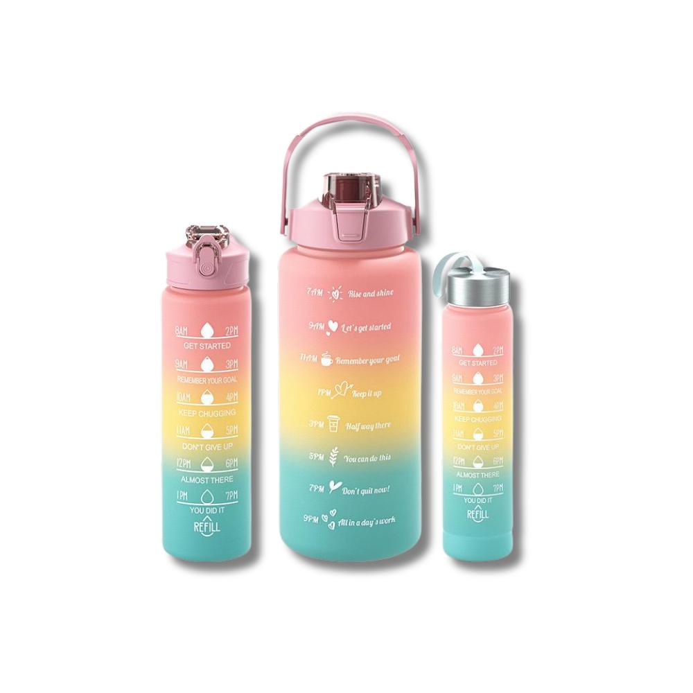 Gradient Sports Water Bottle Set - 3-Piece Frosted Plastic Straw Cups with Measurements, Large Capacity