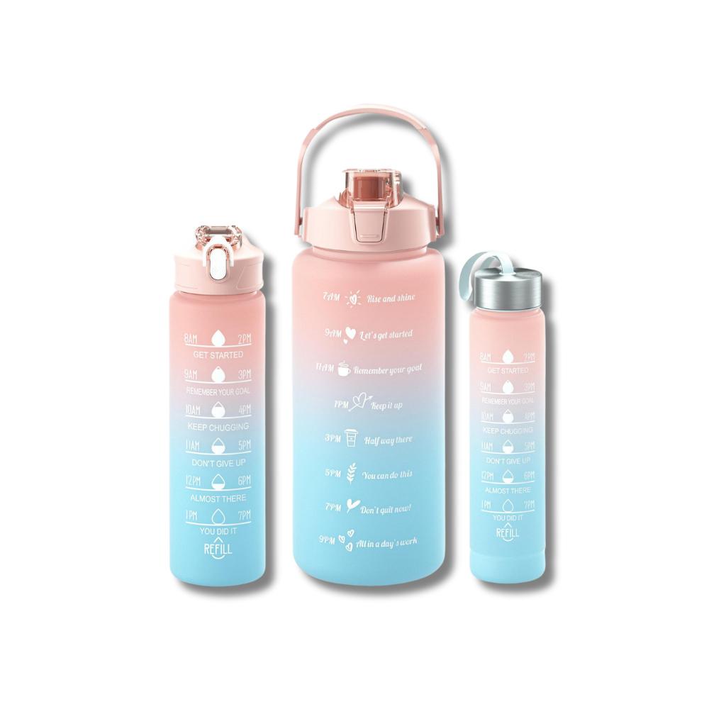 Gradient Sports Water Bottle Set - 3-Piece Frosted Plastic Straw Cups with Measurements, Large Capacity