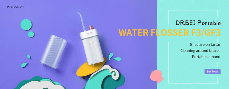 Dr. Bei Portable Water Flosser F3/GF3. Effective on tartar, cleaning around braces and convenient with it portable at hand.