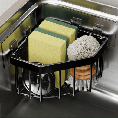 Non Drilling Steel Kitchen Sink Storage Rack Sponge Holder Organizer