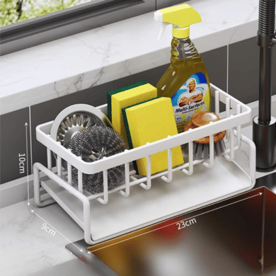 Non Drilling Steel Kitchen Sink Storage Rack Sponge Holder Organizer