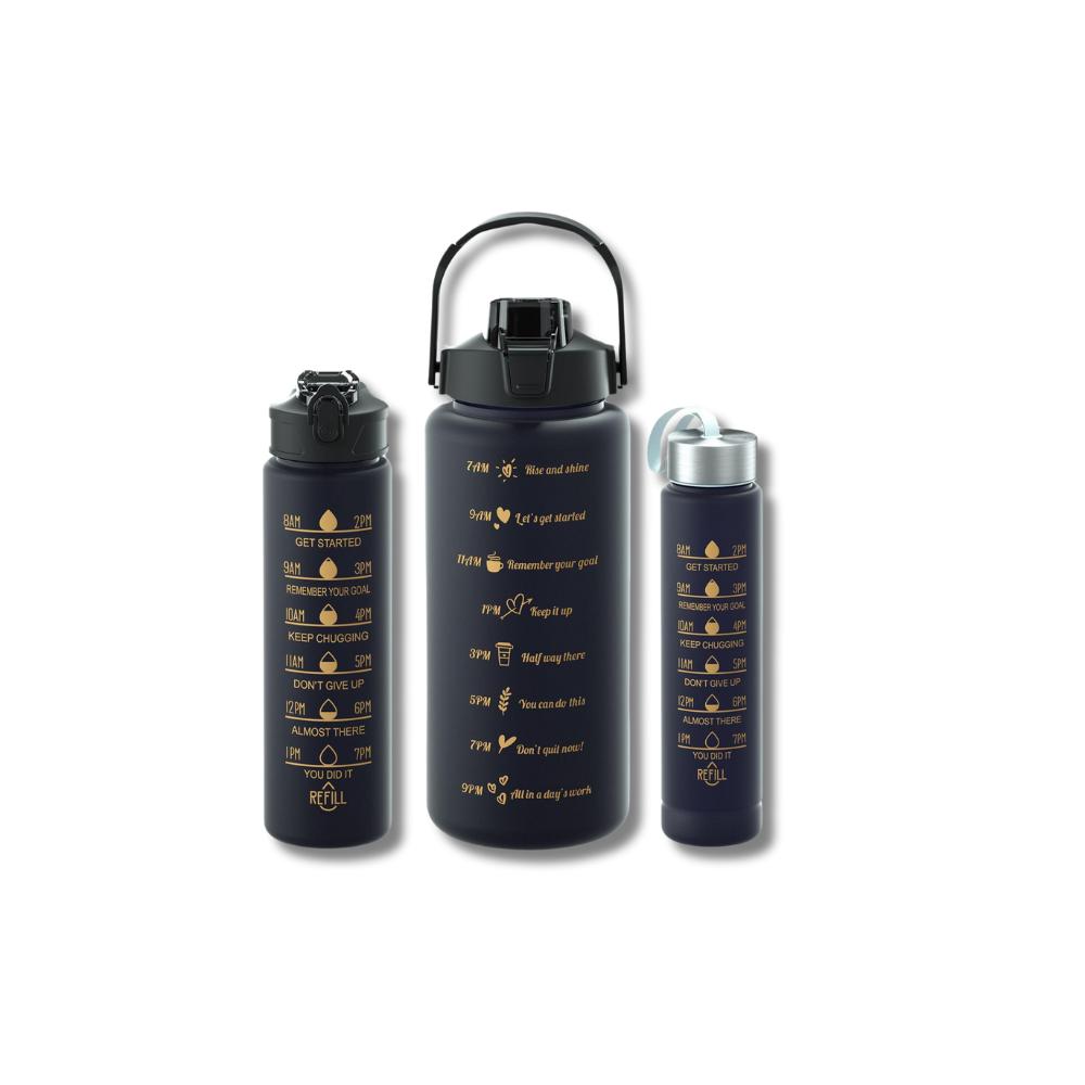 Gradient Sports Water Bottle Set - 3-Piece Frosted Plastic Straw Cups with Measurements, Large Capacity