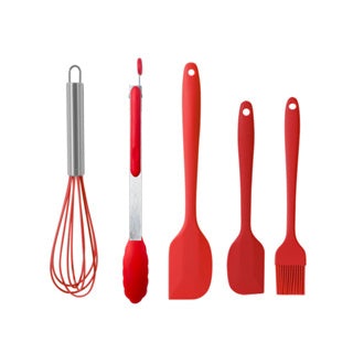 5-Piece Silicone Kitchen Utensil Set (Spatula, Brush, Whisk, Tongs)