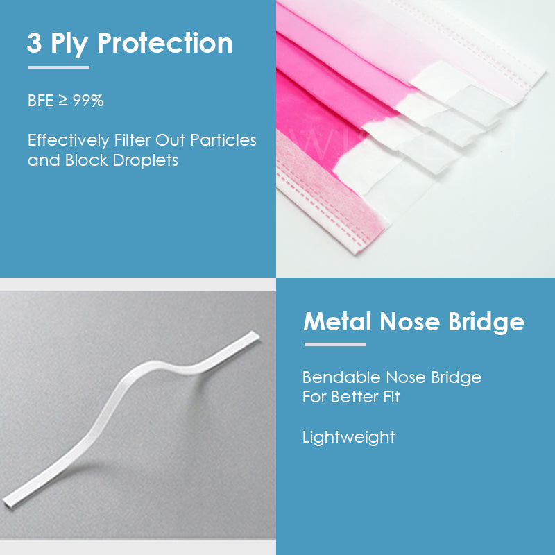 Rose Gradient Wistech 3 Ply Surgical Face UV MASK - Wistech Singapore