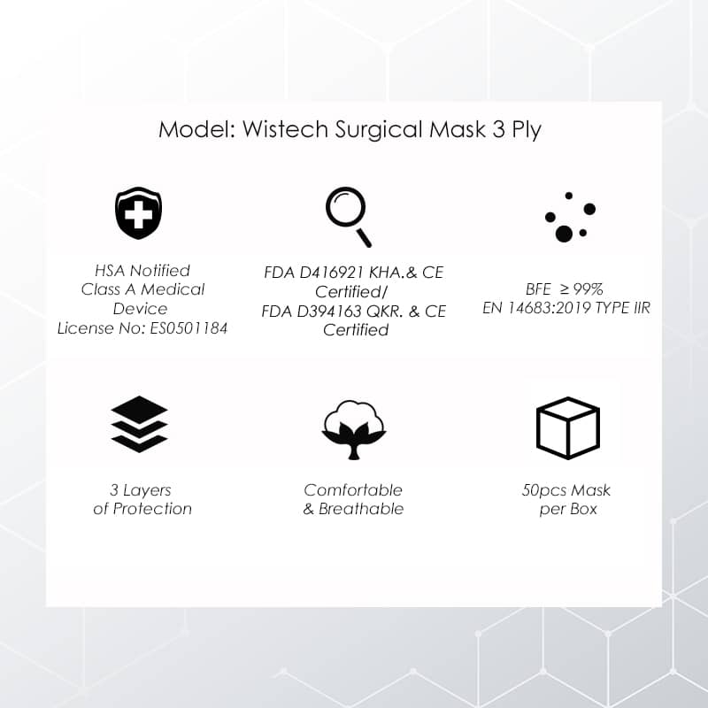 Wistech 3-Ply Surgical Face Mask (Black)