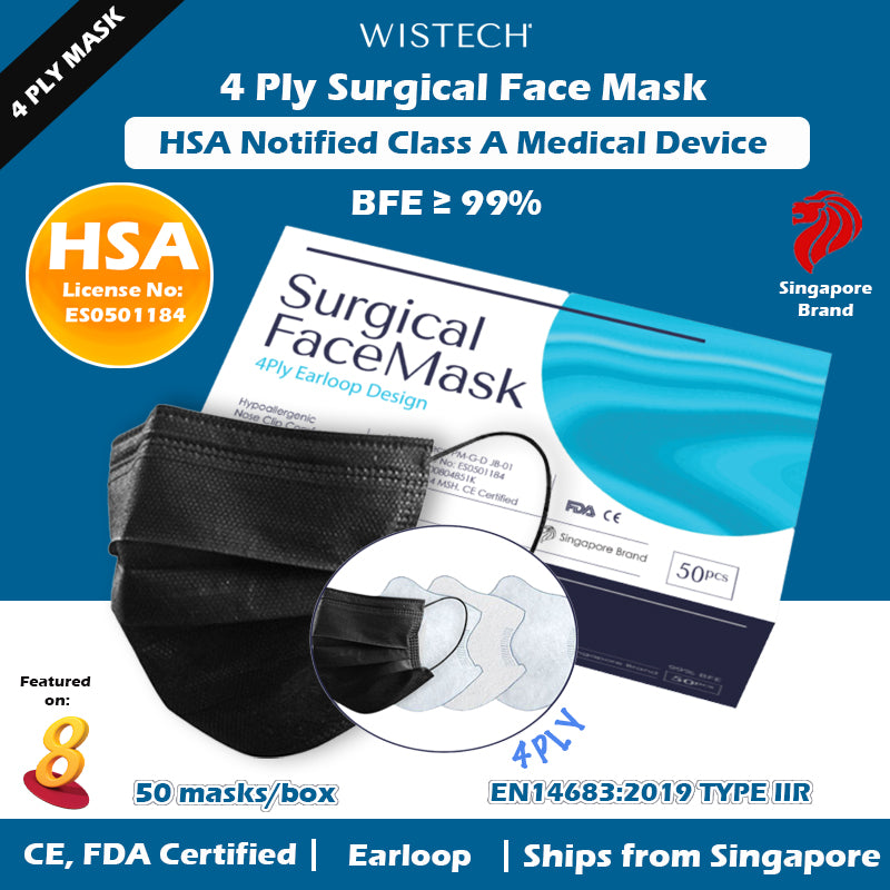 {Blue / Black} Wistech 4 Ply Surgical Mask