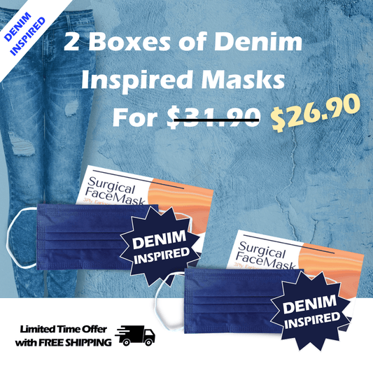 2 Boxes of Denim Inspired Wistech 3-Ply Surgical Face Mask with free Shipping