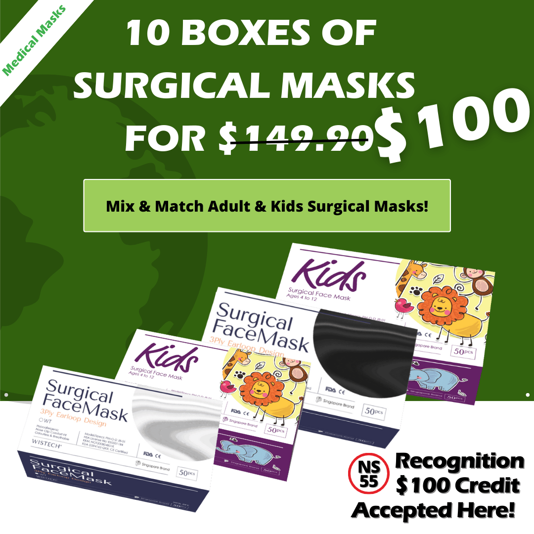 10 Boxes Surgical Masks With Free Shipping For S$100 only