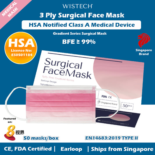 Taffy Pink Gradient Wistech 3 Ply Surgical Face Mask