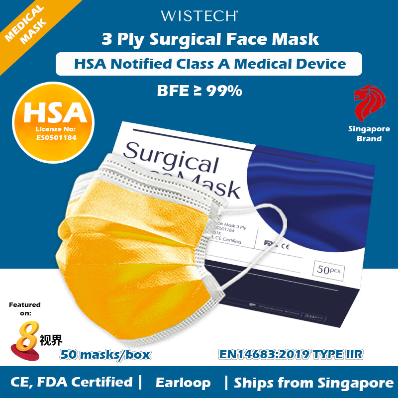 Wistech 3-Ply Surgical Face Mask (Mandarin Orange)