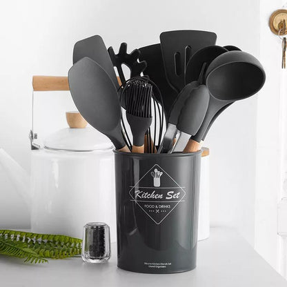 11pcs Silicone Kitchenware Cooking Utensils Set Heat Resistant Kitchen Non-Stick Cooking Utensils Baking Tools [Wistech]
