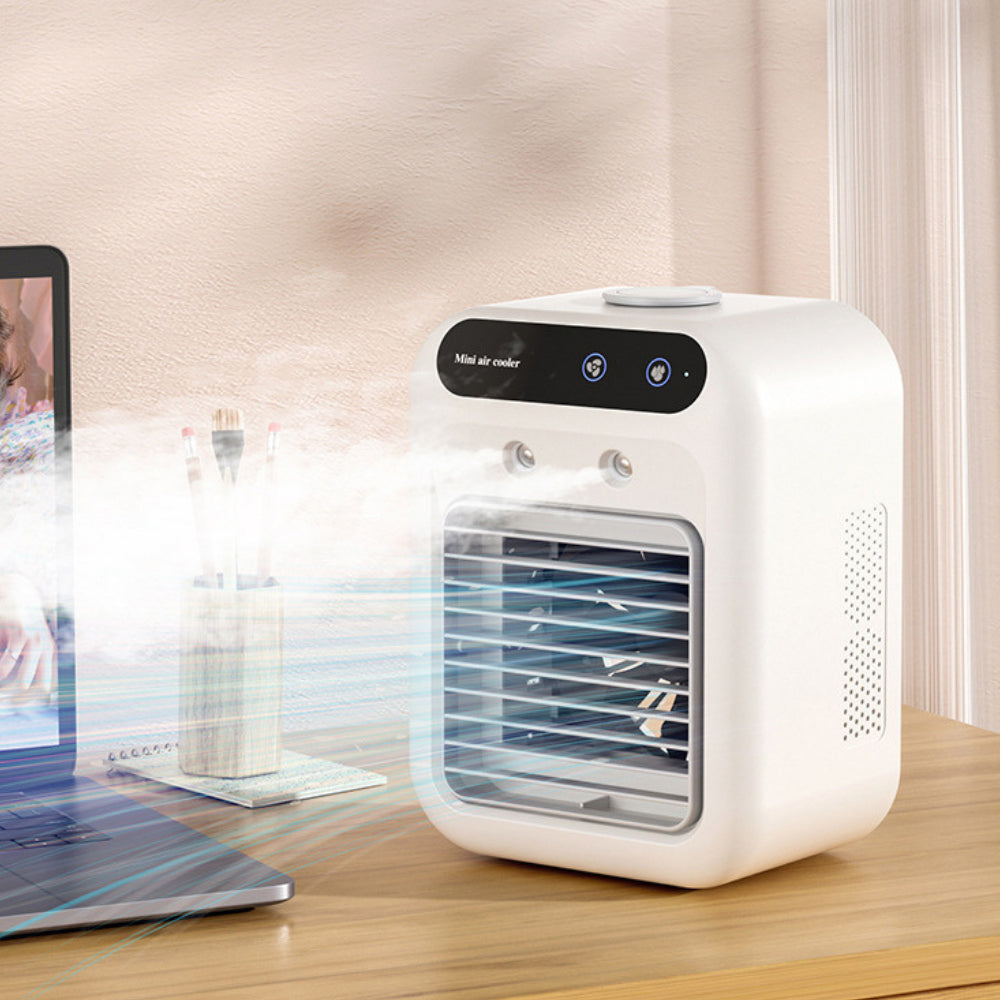 Portable USB Mini Air Conditioner Fan, Desktop Cooling Mist Humidifier