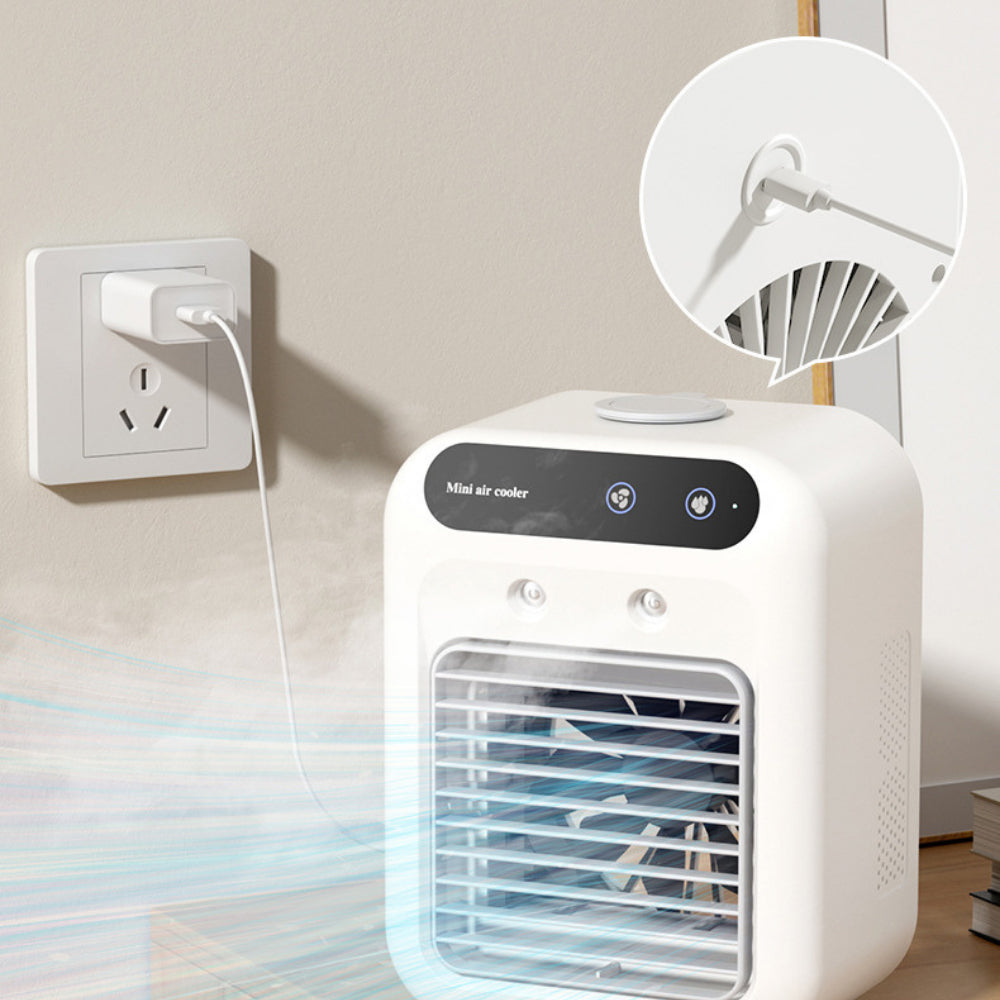 Portable USB Mini Air Conditioner Fan, Desktop Cooling Mist Humidifier