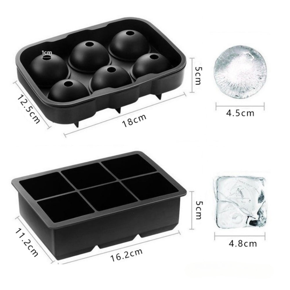 Silicone Ice Cube Tray, Round, Square, Skull, Bear, Heart & Rose Molds for Ice Balls and Large Cubes