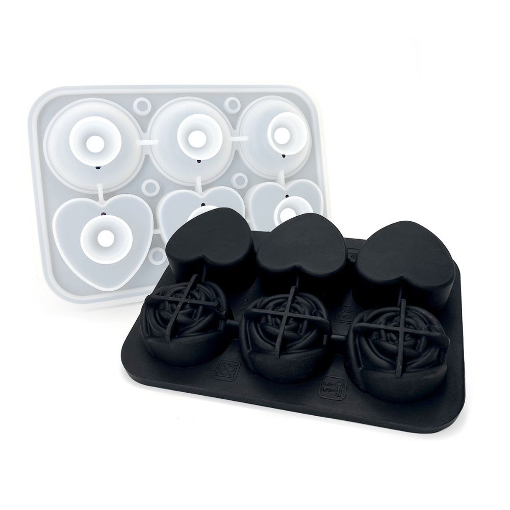 Silicone Ice Cube Tray, Round, Square, Skull, Bear, Heart & Rose Molds for Ice Balls and Large Cubes