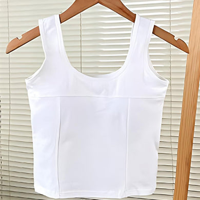 Korean Style Solid Color Square Neck Camisole with Built-in Bra Pad