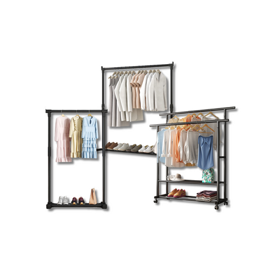 Portable Clothes Rack with Wheels, Adjustable, Foldable Dual-Rod Indoor Clothing Hanger