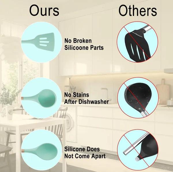 11pcs Silicone Kitchenware Cooking Utensils Set Heat Resistant Kitchen Non-Stick Cooking Utensils Baking Tools [Wistech]