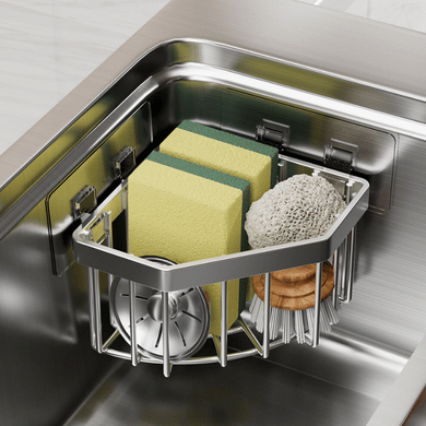 Non Drilling Steel Kitchen Sink Storage Rack Sponge Holder Organizer