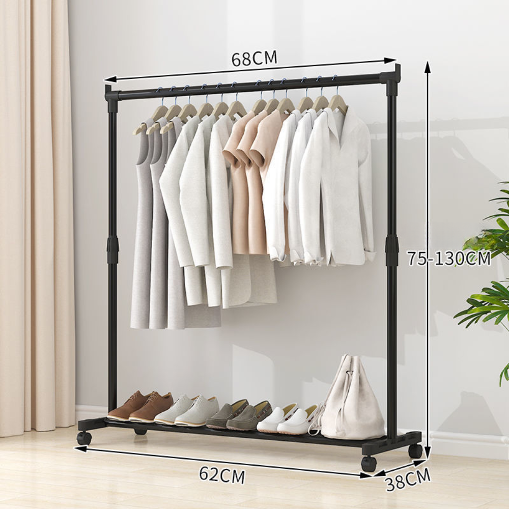 Portable Clothes Rack with Wheels, Adjustable, Foldable Dual-Rod Indoor Clothing Hanger