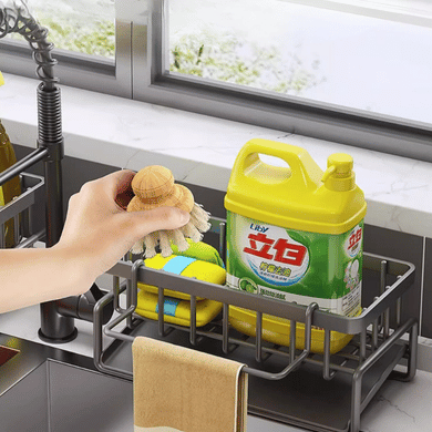 Non Drilling Steel Kitchen Sink Storage Rack Sponge Holder Organizer