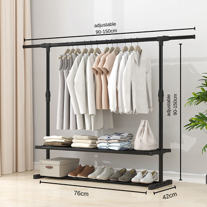 Portable Clothes Rack with Wheels, Adjustable, Foldable Dual-Rod Indoor Clothing Hanger