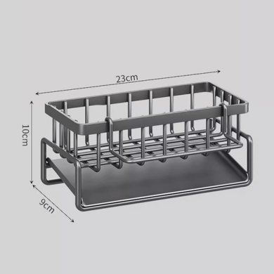 Non Drilling Steel Kitchen Sink Storage Rack Sponge Holder Organizer