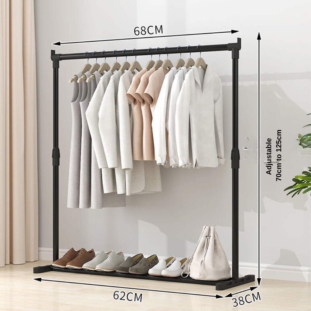 Portable Clothes Rack with Wheels, Adjustable, Foldable Dual-Rod Indoor Clothing Hanger