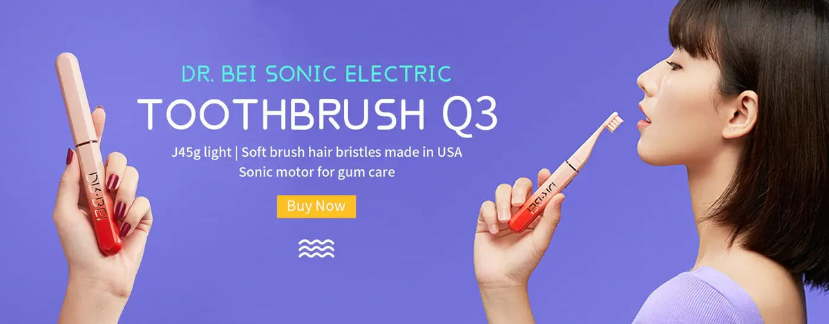 Dr.Bei Sonic Electric. Toothbrush Q3. J45g light, Soft brush hair bristles made in USA. Sonic motor for gum care.