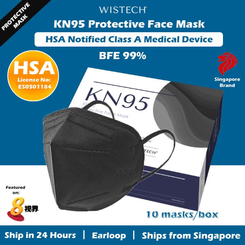 Ready Local stocks] Wistech Black KN95 Protective Face Mask, 10