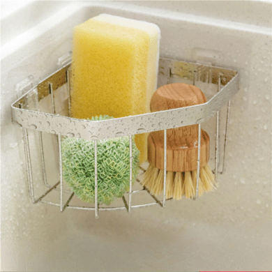 Non Drilling Steel Kitchen Sink Storage Rack Sponge Holder Organizer