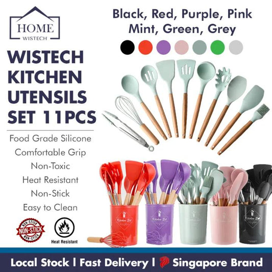 11pcs Silicone Kitchenware Cooking Utensils Set Heat Resistant Kitchen Non-Stick Cooking Utensils Baking Tools [Wistech]