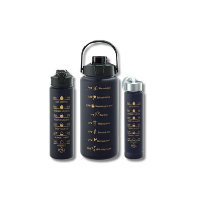 Gradient Sports Water Bottle Set - 3-Piece Frosted Plastic Straw Cups with Measurements, Large Capacity