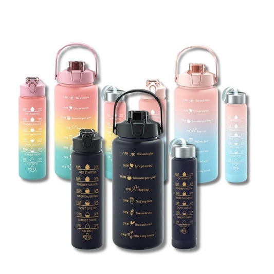 Gradient Sports Water Bottle Set - 3-Piece Frosted Plastic Straw Cups with Measurements, Large Capacity