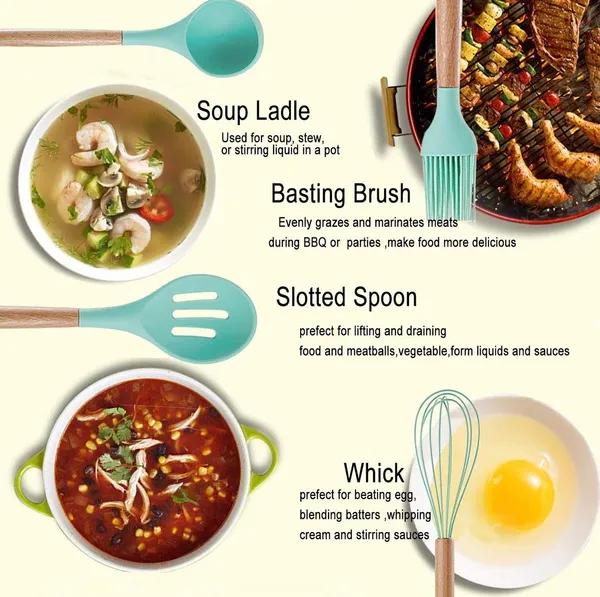 11pcs Silicone Kitchenware Cooking Utensils Set Heat Resistant Kitchen Non-Stick Cooking Utensils Baking Tools [Wistech]