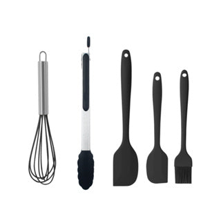 5-Piece Silicone Kitchen Utensil Set (Spatula, Brush, Whisk, Tongs)