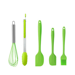 5-Piece Silicone Kitchen Utensil Set (Spatula, Brush, Whisk, Tongs)