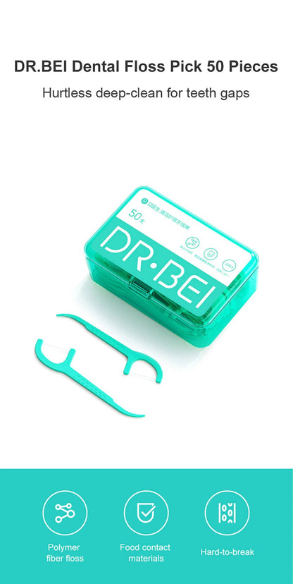 [Bundle of 3] Xiaomi DR.BEI Dental Floss Portable Picks Teeth Flosser Toothpicks Stick Oral Care 50pcs/box Teeth Pick - Wistech Singapore