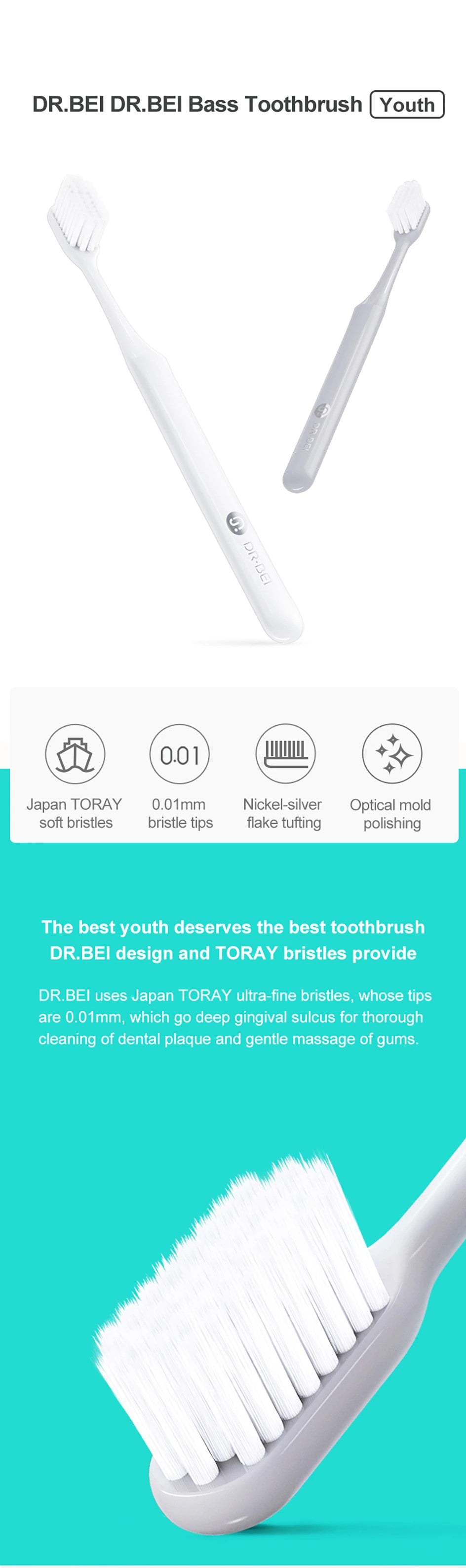 [Bundle of 3] Xiaomi DR·BEI Toothbrush Youth Version Soft Better Brush Wire 2Colors Care Dental For Toothbrush - Wistech Singapore