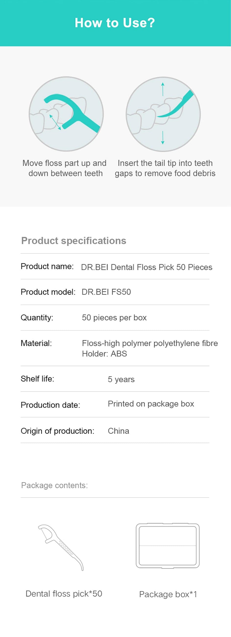 [Bundle of 3] Xiaomi DR.BEI Dental Floss Portable Picks Teeth Flosser Toothpicks Stick Oral Care 50pcs/box Teeth Pick - Wistech Singapore