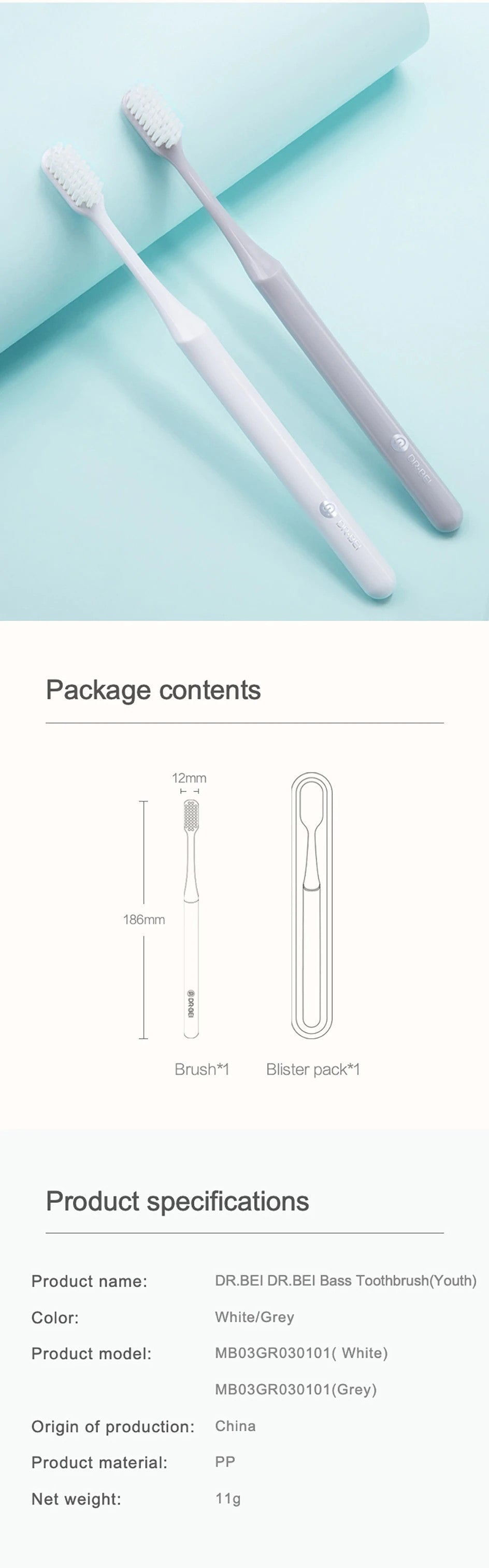 [Bundle of 3] Xiaomi DR·BEI Toothbrush Youth Version Soft Better Brush Wire 2Colors Care Dental For Toothbrush - Wistech Singapore