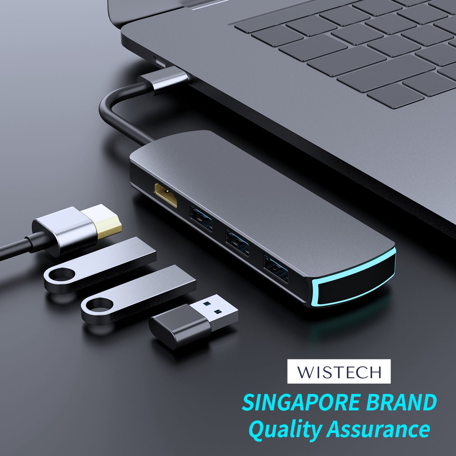 Wistech USB C Type-C Hub 8 in 1 Adapter Mate 8 with HDMI 4K30Hz 2K60Hz PD Chargers USB 3.0 SD card TF card 3.5mm Audio - Wistech Singapore