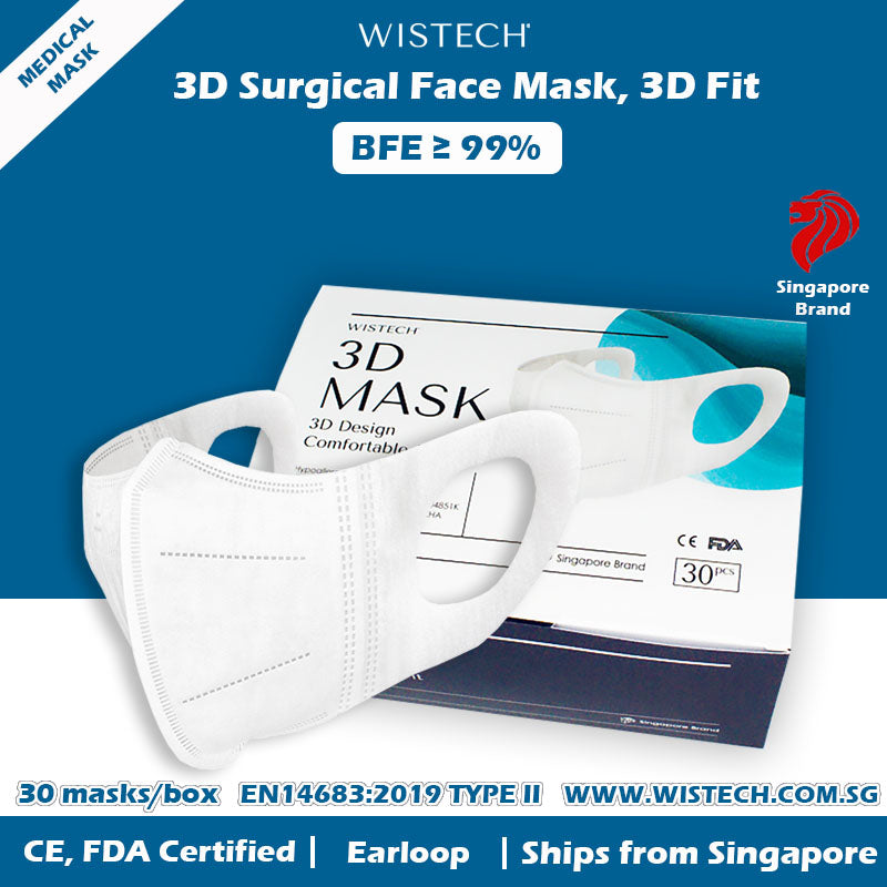 [THICK EARLOOP] 3D Wistech 3 Ply Surgical Face Mask, 30 pieces