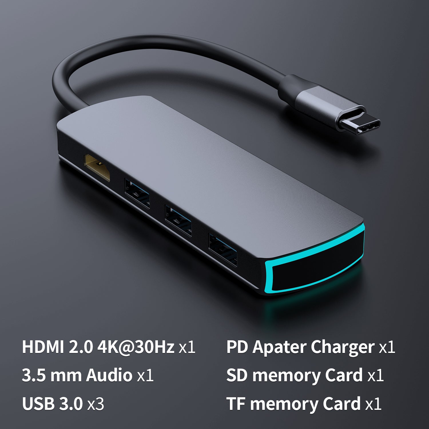 Wistech USB C Type-C Hub 8 in 1 Adapter Mate 8 with HDMI 4K30Hz 2K60Hz PD Chargers USB 3.0 SD card TF card 3.5mm Audio - Wistech Singapore
